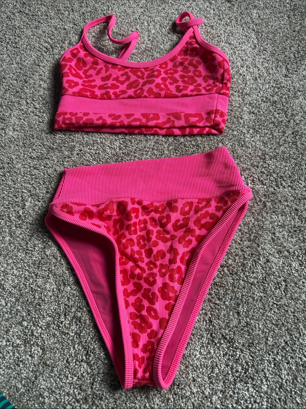 Beach Riot Pink Ribbed Leopard Two-Piece Bikini
